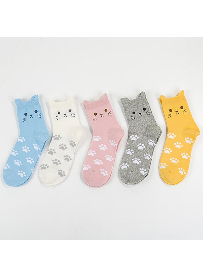 Lovely Candy Color Cartoon Cat Paw Print Women Cotton Soft Warm Short Socks - Image 3